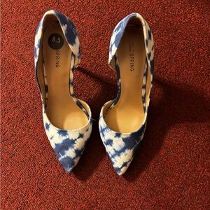 Call It Spring Blue and White Tie-Dye Pointed D'Orsay Heels